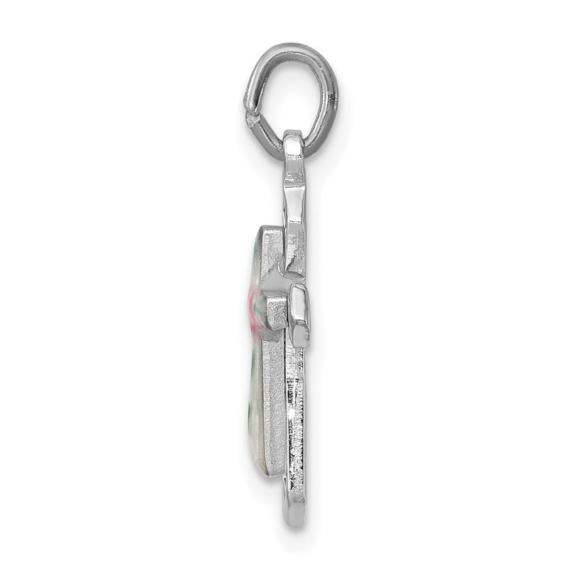 Sterling Silver Rhodium-Plated With Enamel Cross Pendant