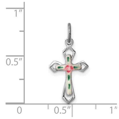 Sterling Silver Rhodium-Plated With Enamel Cross Pendant