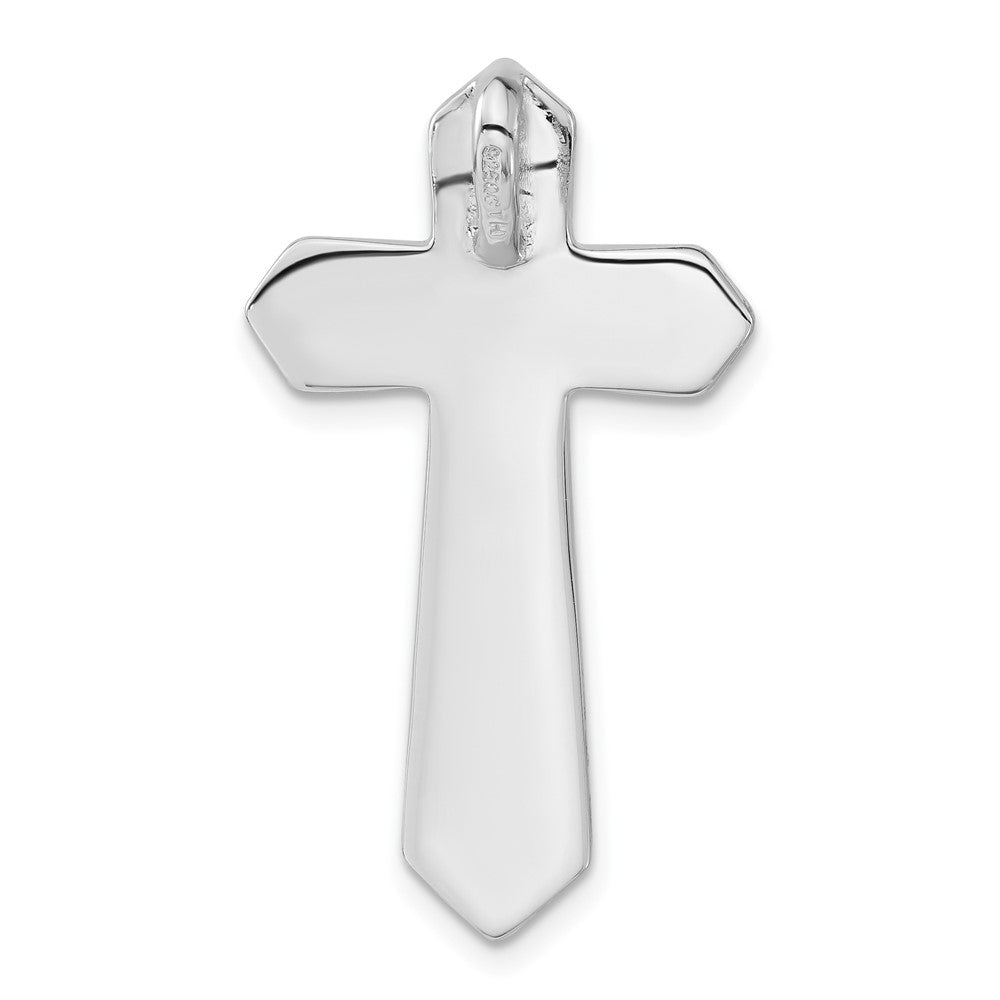 Sterling Silver Rhodium-Plated Stellux Crystal & Black Enamel Cross Slide