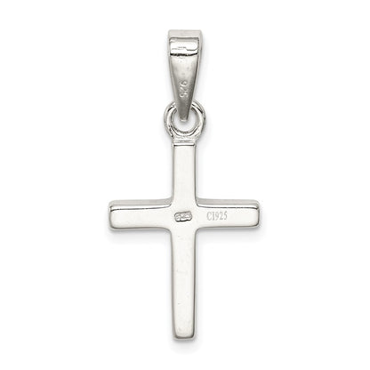 Sterling Silver Rhod-Plated Blue Inlay Created Opal Thin Cross Pendant