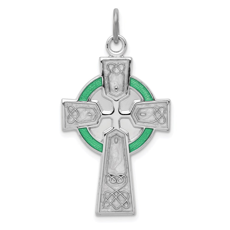 Sterling Silver Rhodium-Plated Polished Epoxy Irish Cross Pendant