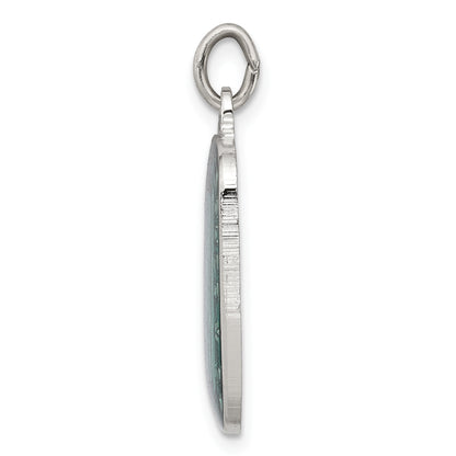 Sterling Silver Teal Enamel Square St. Christopher Medal Pendant