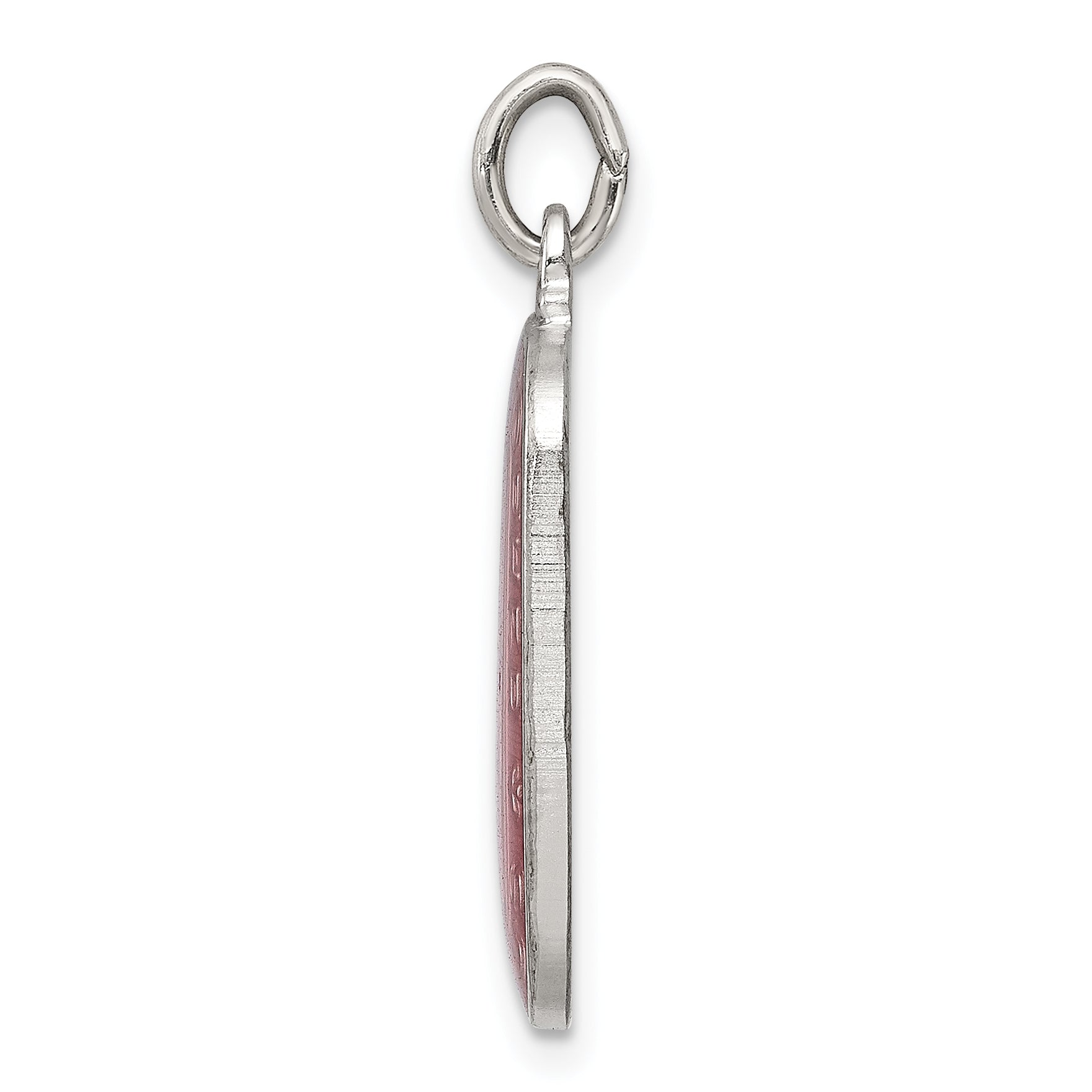 Sterling Silver Pink Enamel Square St. Christopher Medal Pendant