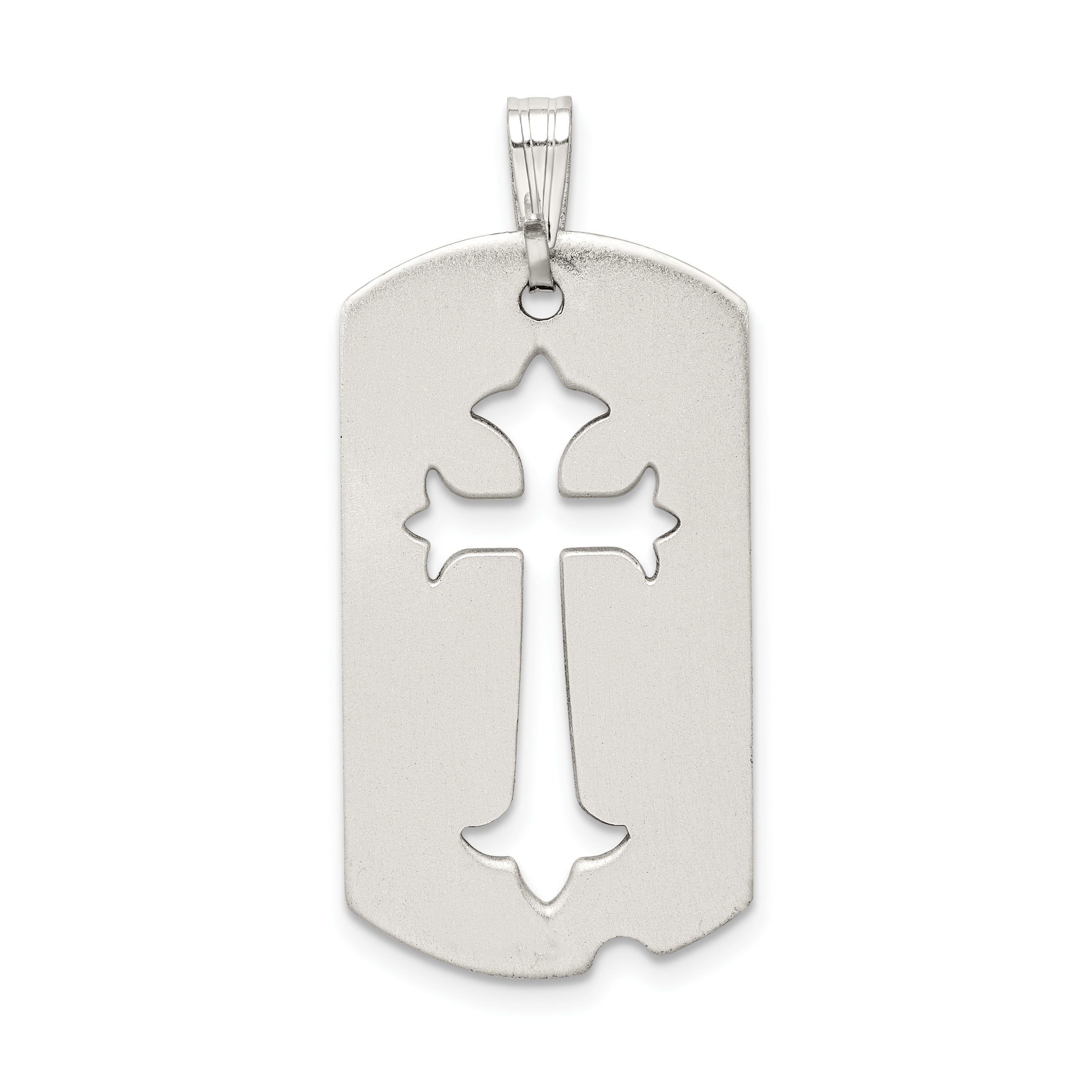 Sterling Silver Satin Antiqued Dog Tag With Cut Out Cross Pendant