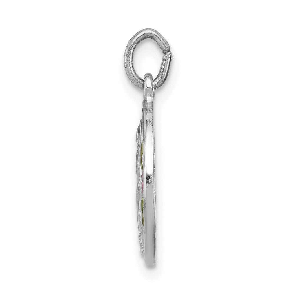 Sterling Silver Rhodium-Plated Polished Epoxy Miraculous Medal Pendant