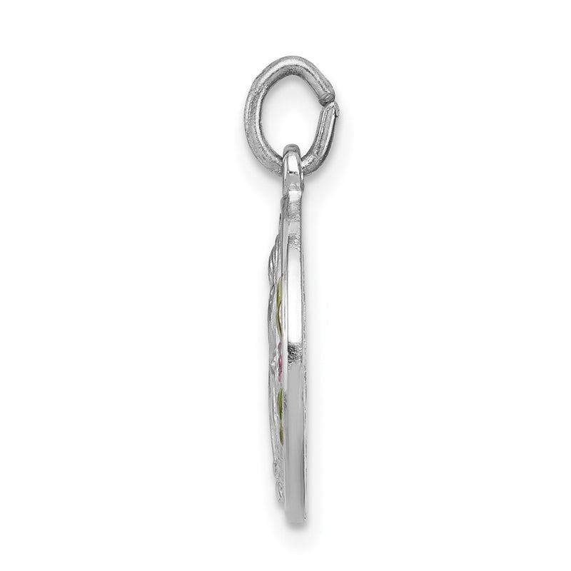 Sterling Silver Rhodium-Plated Polished Epoxy Miraculous Medal Pendant