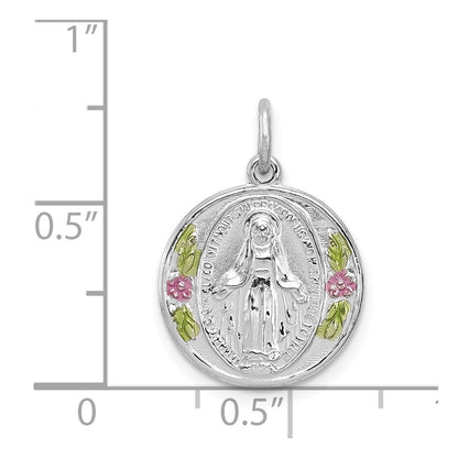 Sterling Silver Rhodium-Plated Polished Epoxy Miraculous Medal Pendant