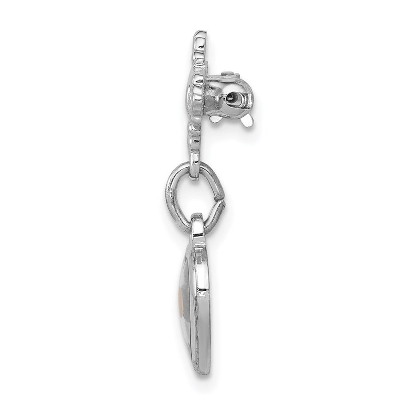 Sterling Silver Rhodium-Plated Polished Heart W/ Epoxy Mustard Seed Pin