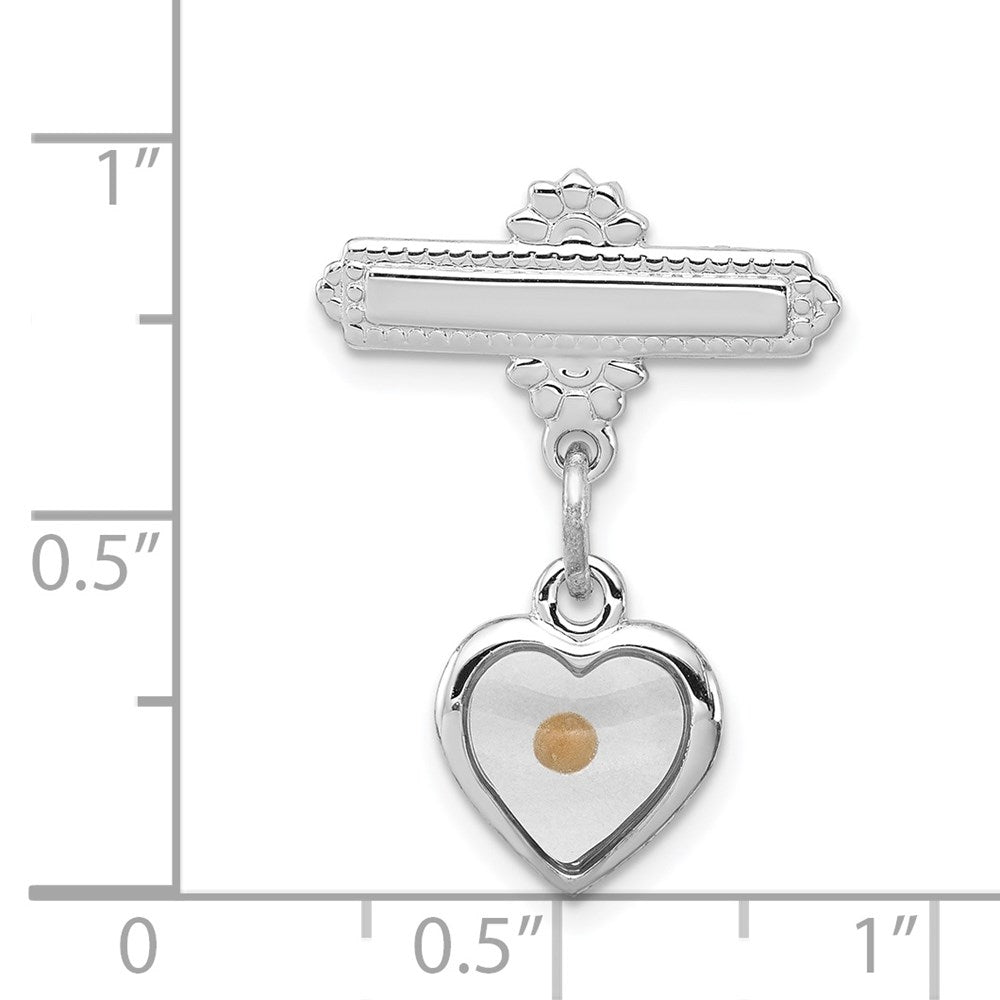 Sterling Silver Rhodium-Plated Polished Heart W/ Epoxy Mustard Seed Pin