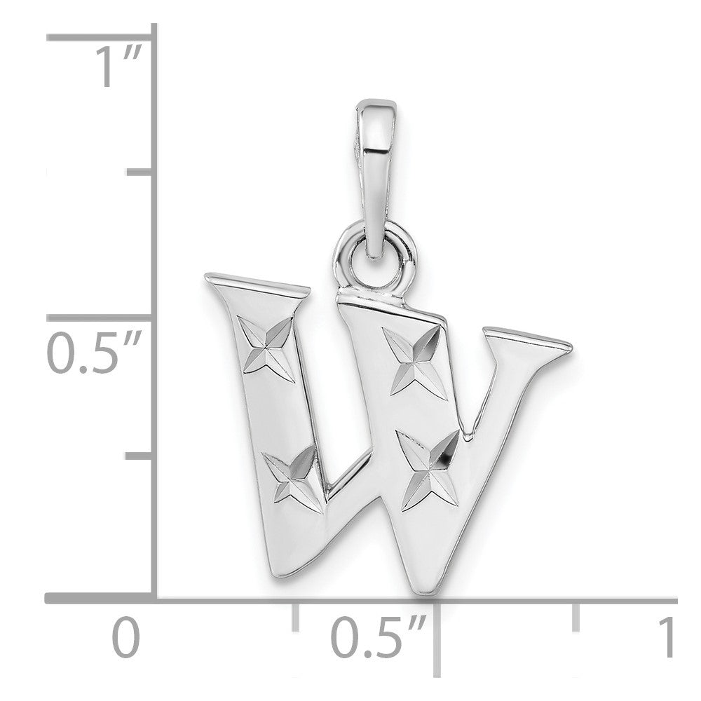 Sterling Silver Polished Diamond-Cut Initial W Pendant