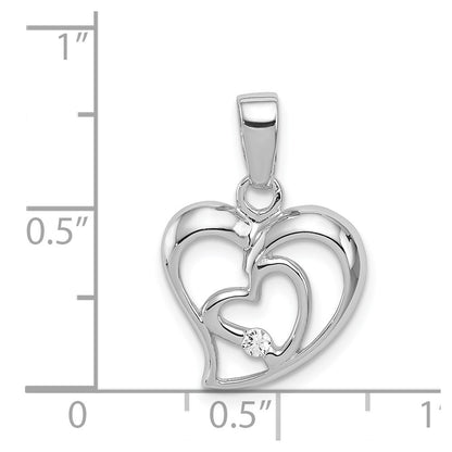 Sterling Silver Rhodium-Plated Cz Open Double Heart Pendant