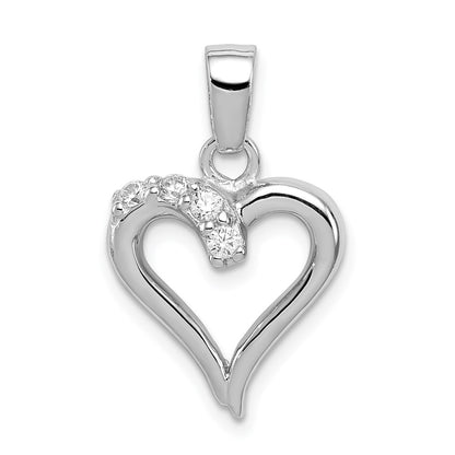 Sterling Silver Rhodium Plated Cz Heart Pendant
