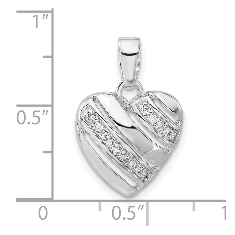Sterling Silver Rhodium Plated Cz Heart Pendant