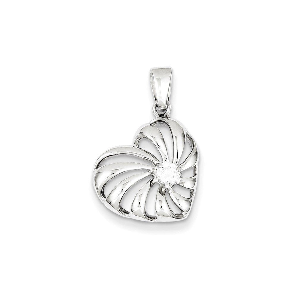 Sterling Silver Rhodium Plated Cz Heart Pendant
