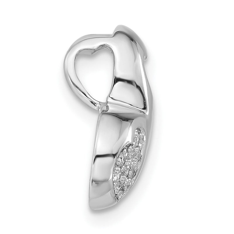 Sterling Silver Rhodium-Plated Cz Heart Slide