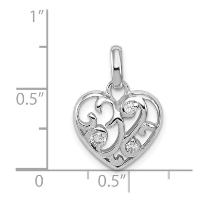 Sterling Silver Rhodium Plated Cz Heart Pendant