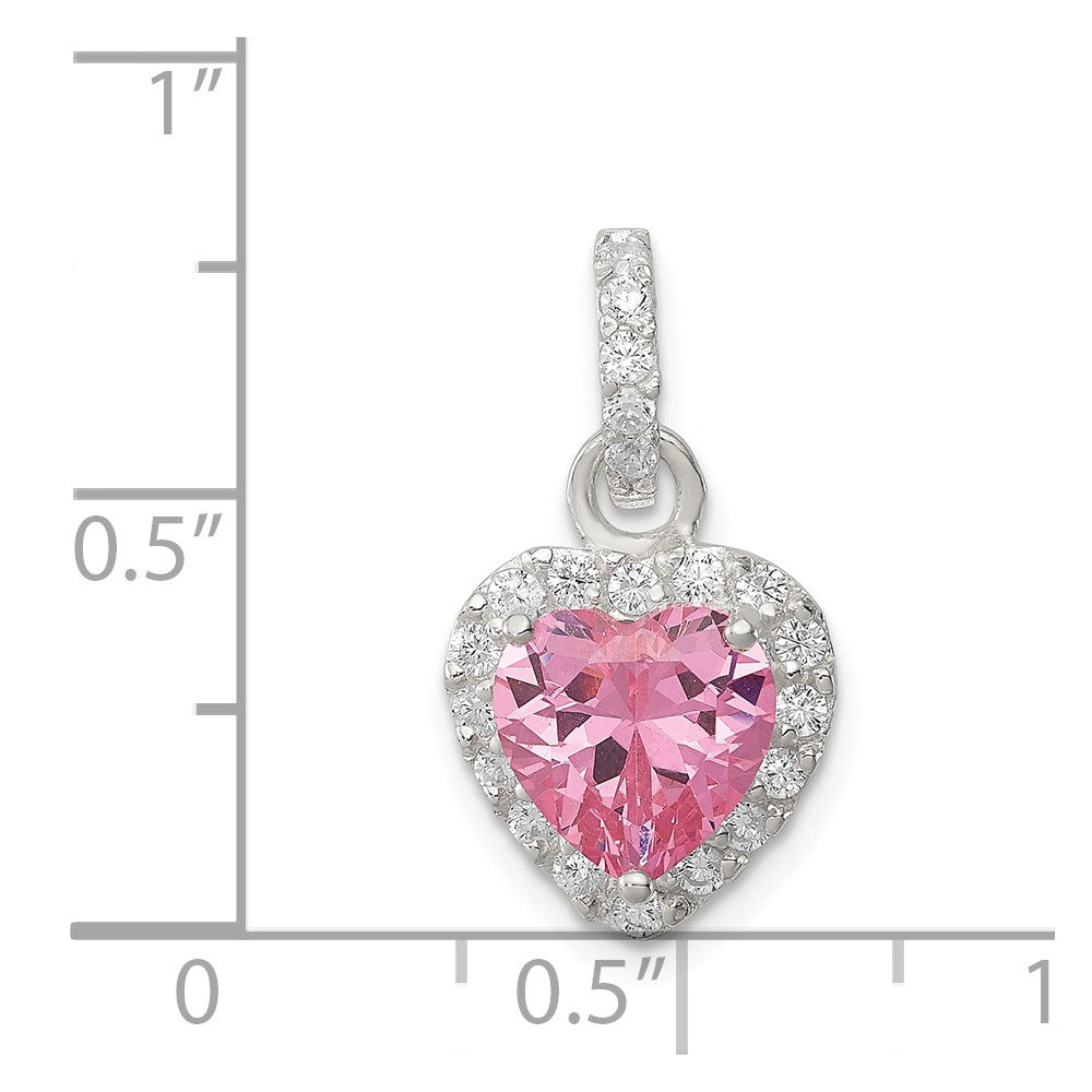 Sterling Silver Clear Cz And Pink Heart Pendant