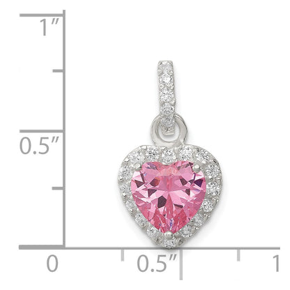 Sterling Silver Clear Cz And Pink Heart Pendant