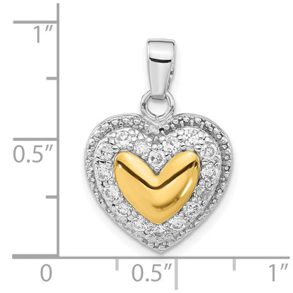 Sterling Silver & Gold-Plated Cz Heart Pendant