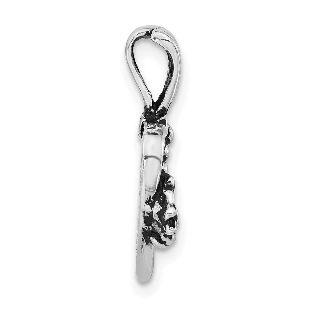 Sterling Silver Polished & Antiqued Butterfly Heart Charm