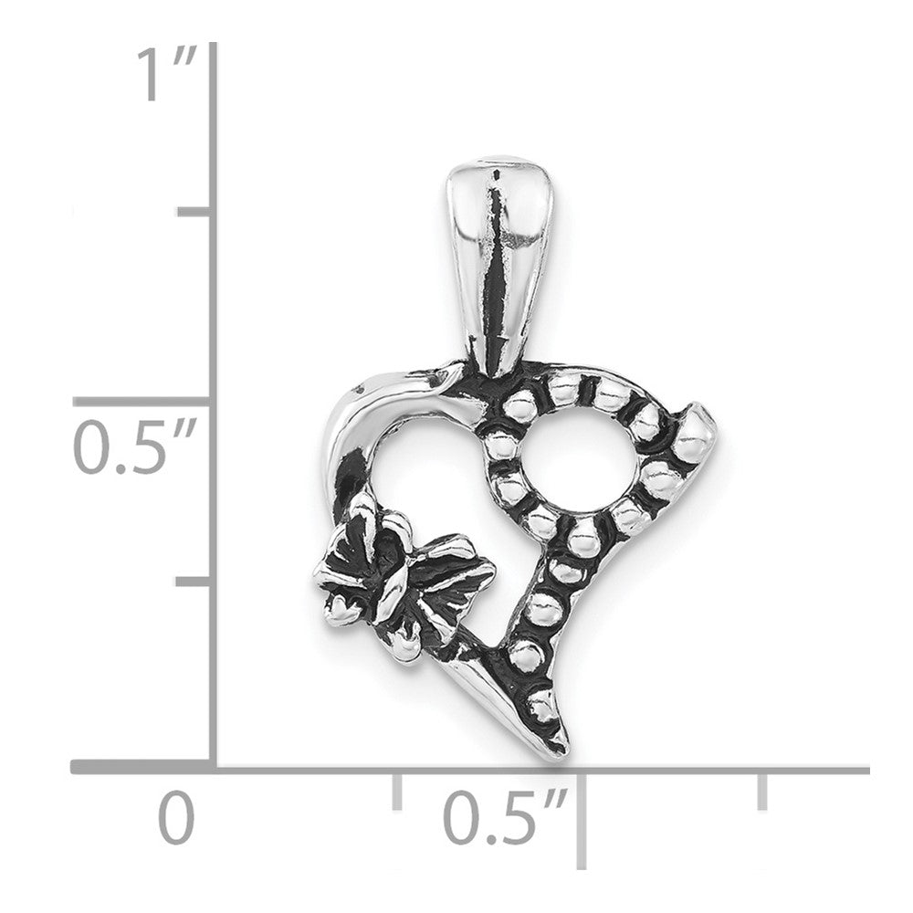 Sterling Silver Polished & Antiqued Butterfly Heart Charm