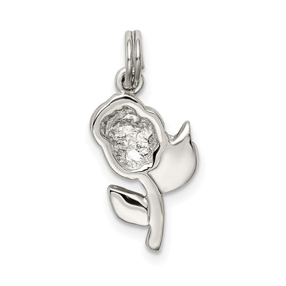Sterling Silver Rhodium-Plated Green And Red Enamel Rose Charm