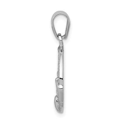 Sterling Silver Rhodium Plated Cz Claddagh Pendant