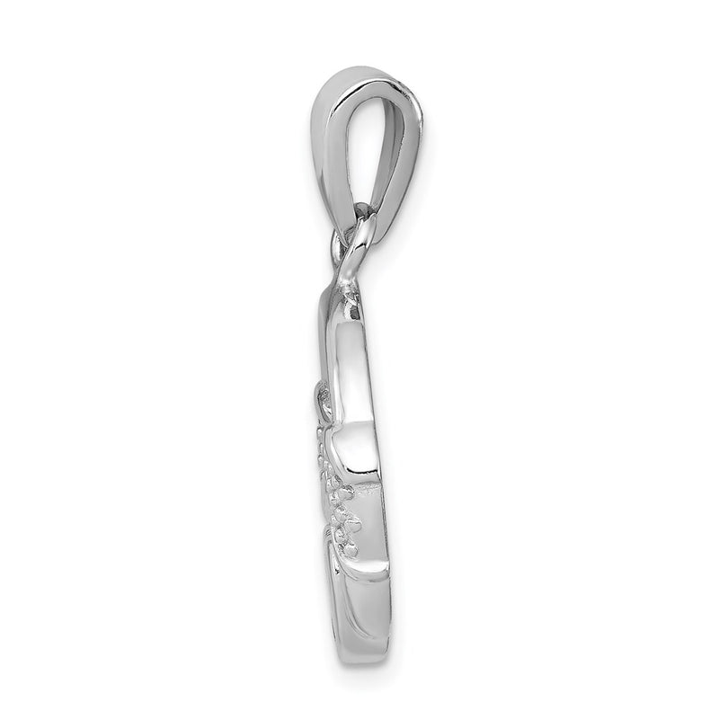 Sterling Silver Rhodium-Plated Lab Created Blue Opal Inlay Claddagh Pendant