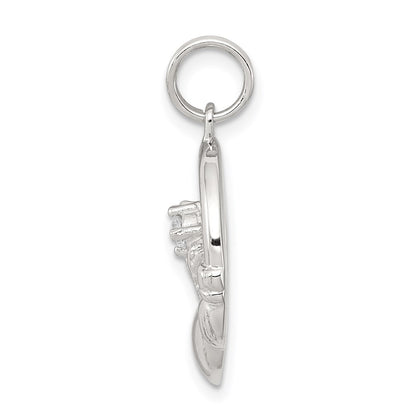 Sterling Silver Rhodium-Plated Cz Irish Claddagh Pendant