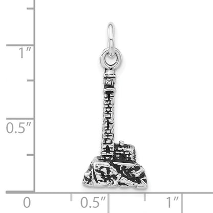 Sterling Silver 3-D Polished & Antiqued Lighthouse Charm
