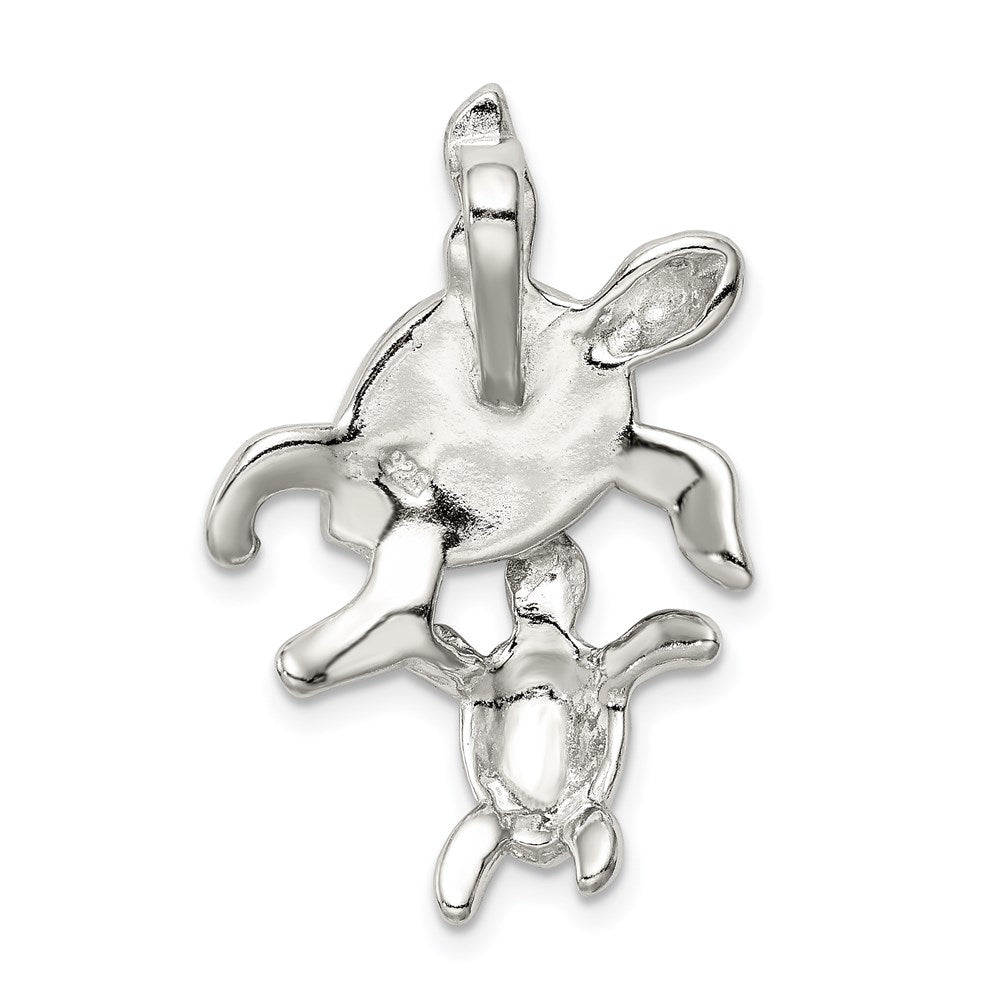Sterling Silver Rhodium-Plated Polished Blue Inlay Created Opal Turtle Slide