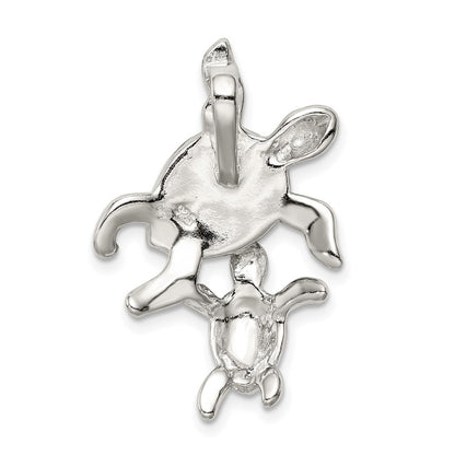 Sterling Silver Rhodium-Plated Polished Blue Inlay Created Opal Turtle Slide