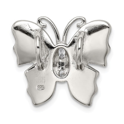 Sterling Silver Rhod Plated Blue Inlay Creat Opal Butterfly Pendant