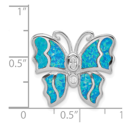 Sterling Silver Rhod Plated Blue Inlay Creat Opal Butterfly Pendant