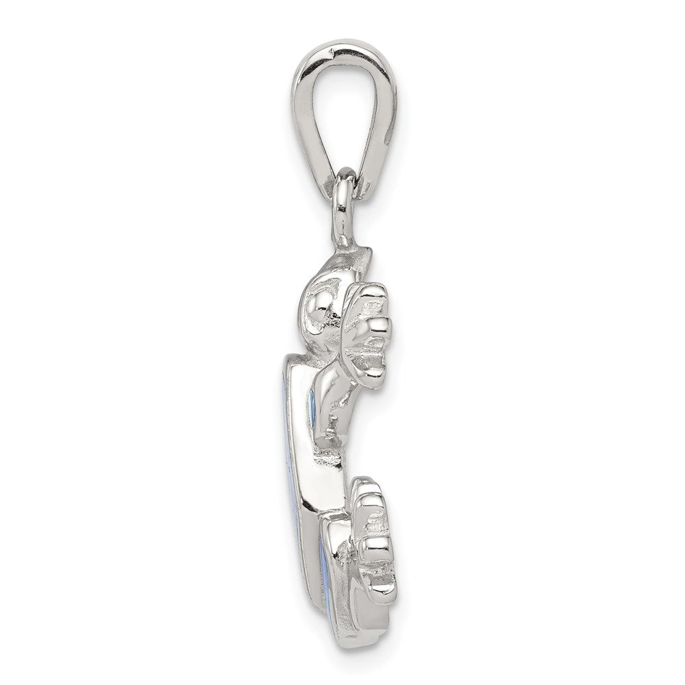 Sterling Silver Rhodium-Plated Blue Inlay Created Opal Frog Pendant