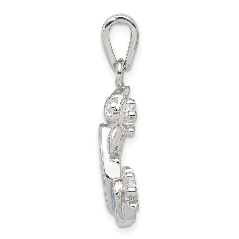 Sterling Silver Rhodium-Plated Blue Inlay Created Opal Frog Pendant
