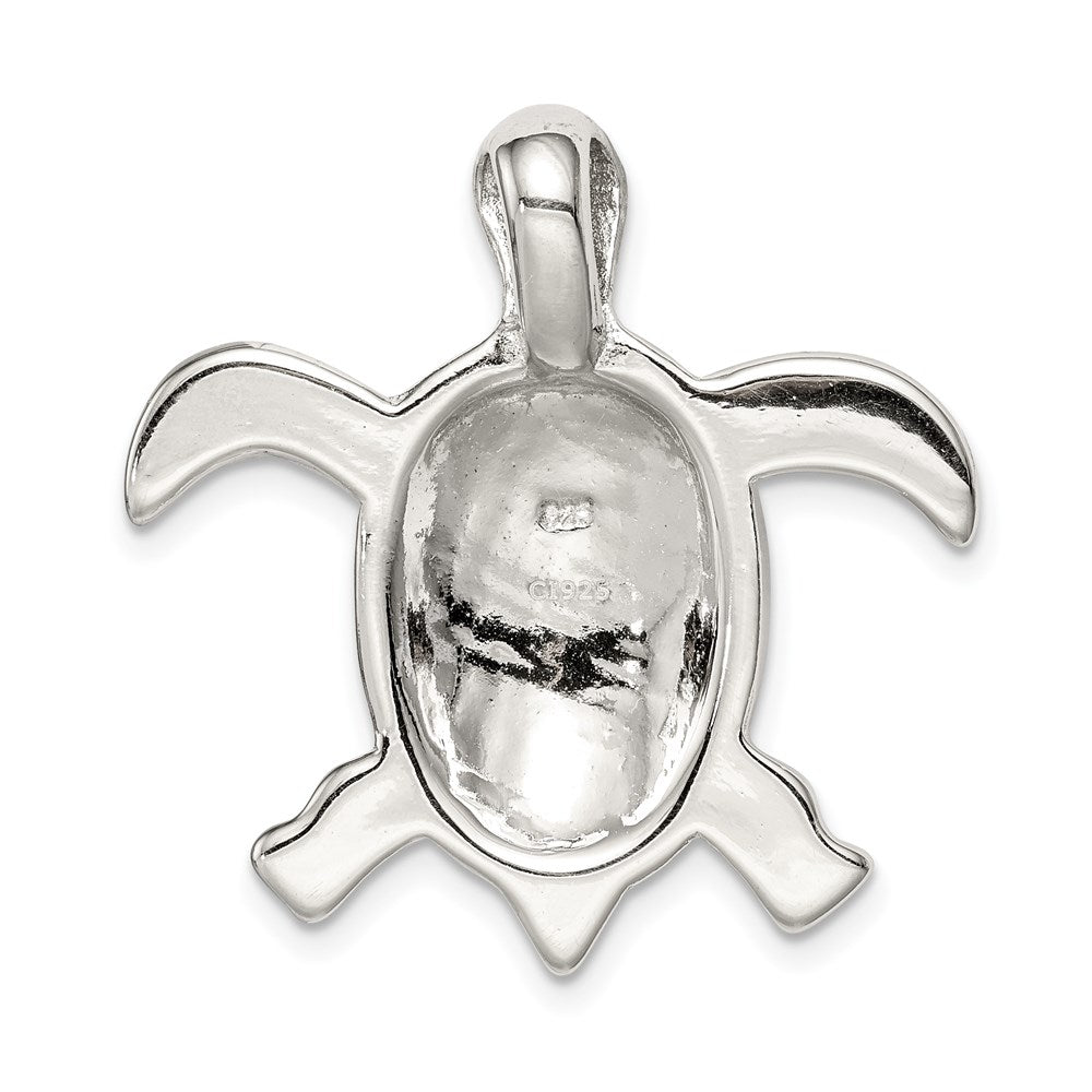 Sterling Silver Rhodium-Plated Blue Inlay Created Opal Turtle Pendant