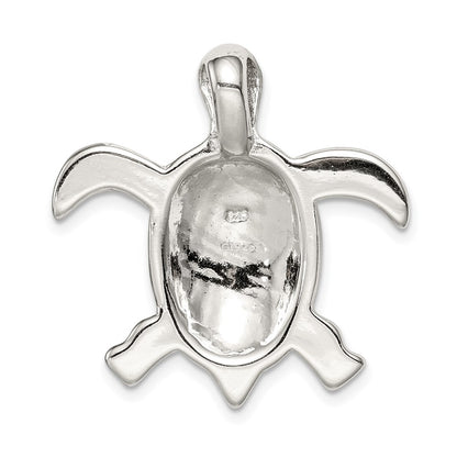 Sterling Silver Rhodium-Plated Blue Inlay Created Opal Turtle Pendant