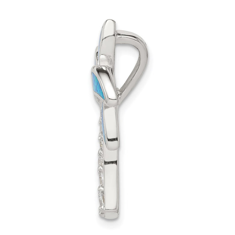 Sterling Silver Rhod-Pltd Cz Blue Inlay Created Opal Palm Tree Slide