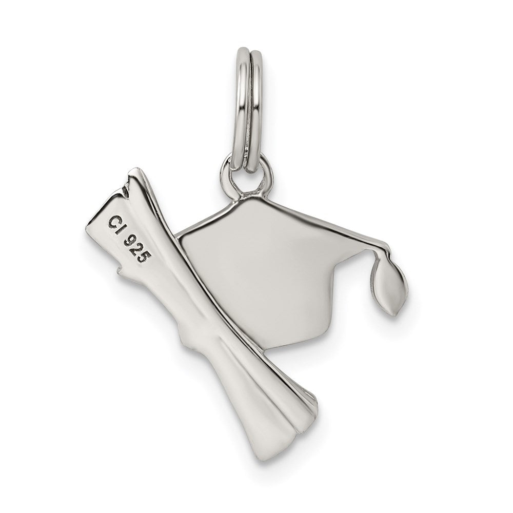 Sterling Silver Rhod-Pltd Black Enamel Graduation Cap/Diploma Charm