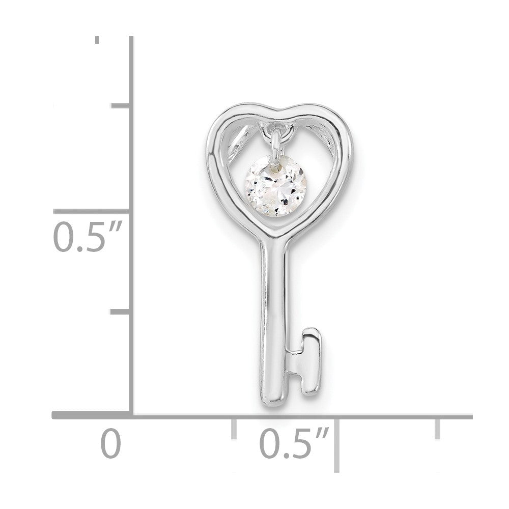 Sterling Silver Cz Open Key Pendant