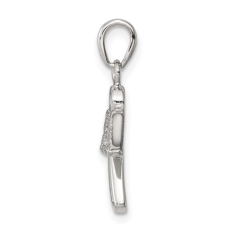 Sterling Silver Rhodium-Plated Angel W/ Cz Wings Pendant