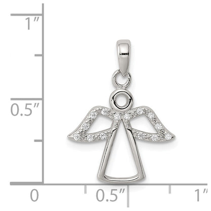 Sterling Silver Rhodium-Plated Angel W/ Cz Wings Pendant