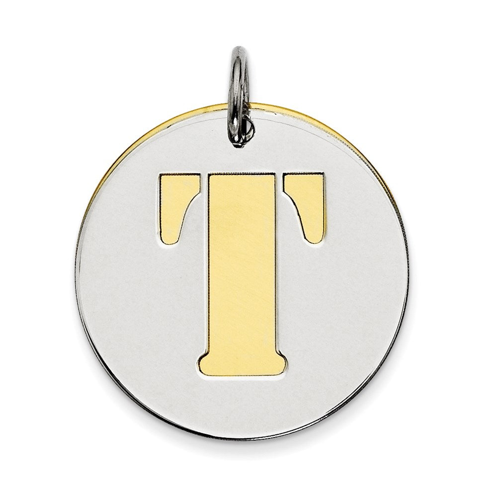 Sterling Silver Gp Initial T Double Plate Round Charm
