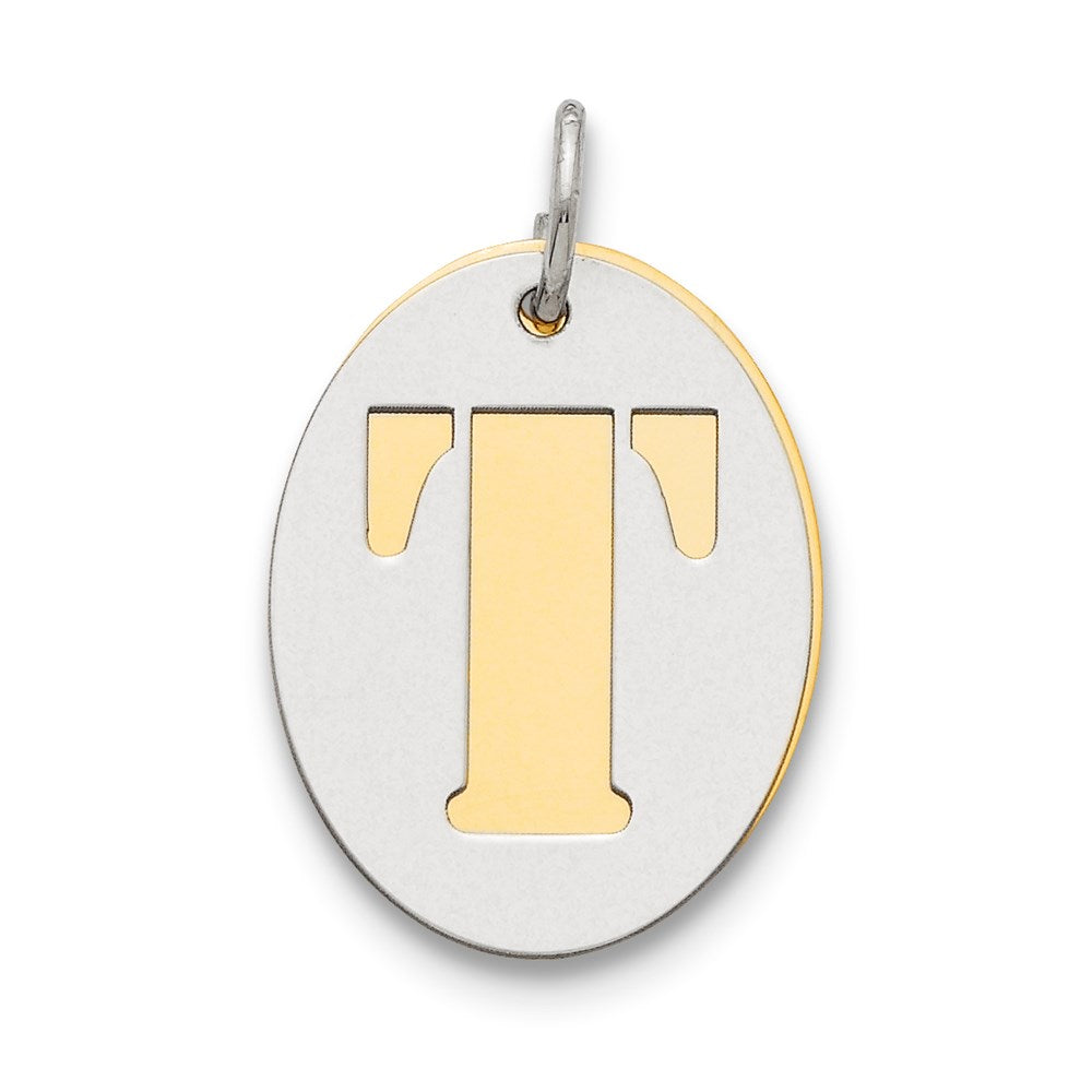 Sterling Silver Gp Initial T Double Plate Oval Charm