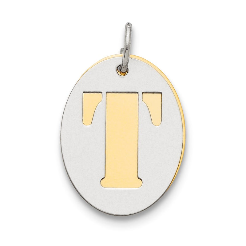 Sterling Silver Gp Initial T Double Plate Oval Charm