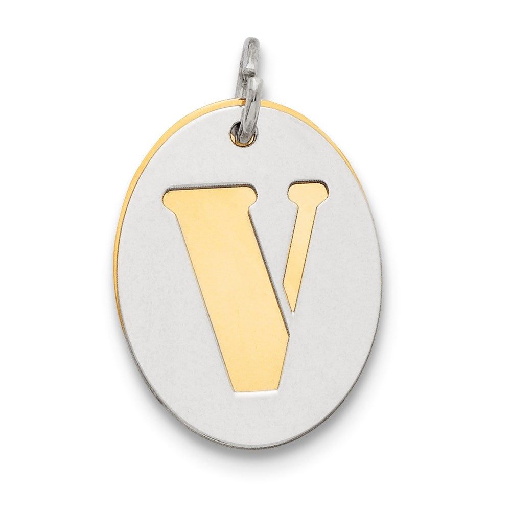Sterling Silver Gp Initial V Double Plate Oval Charm