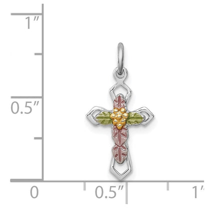 Sterling Silver Rhodium-Plated Polished Epoxy & Gold-Plated Cross Pendant
