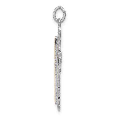 Sterling Silver Rhodium-Plated Polished Vermeil Budded Cross Pendant