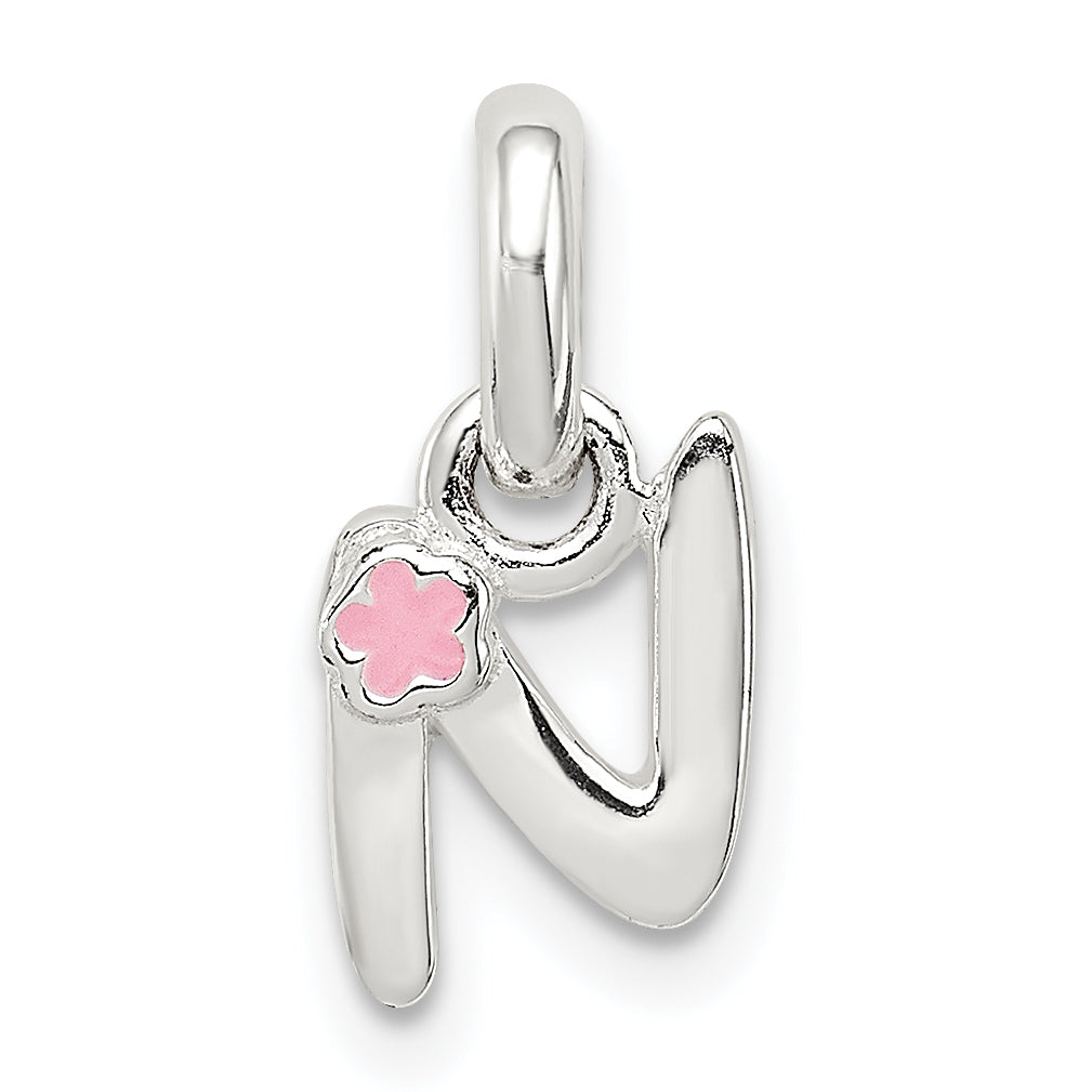 Sterling Silver Letter N With Enamel Pendant